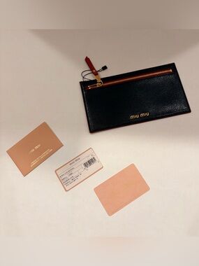 🍒Miu Miu Black Goatskin Madras Leather Thin Wallet/Clutch